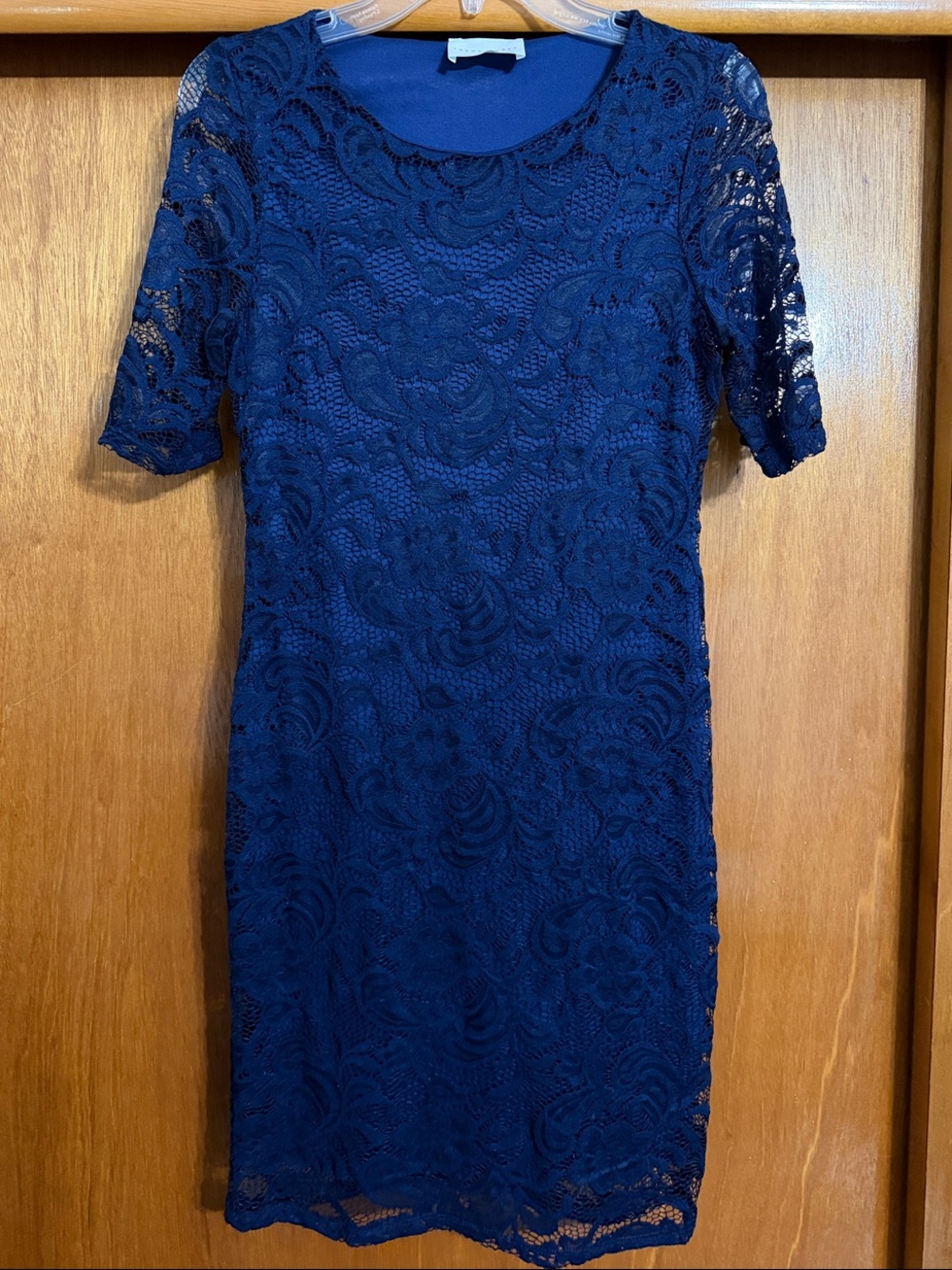 French Grey Navy Lace Midi Dress